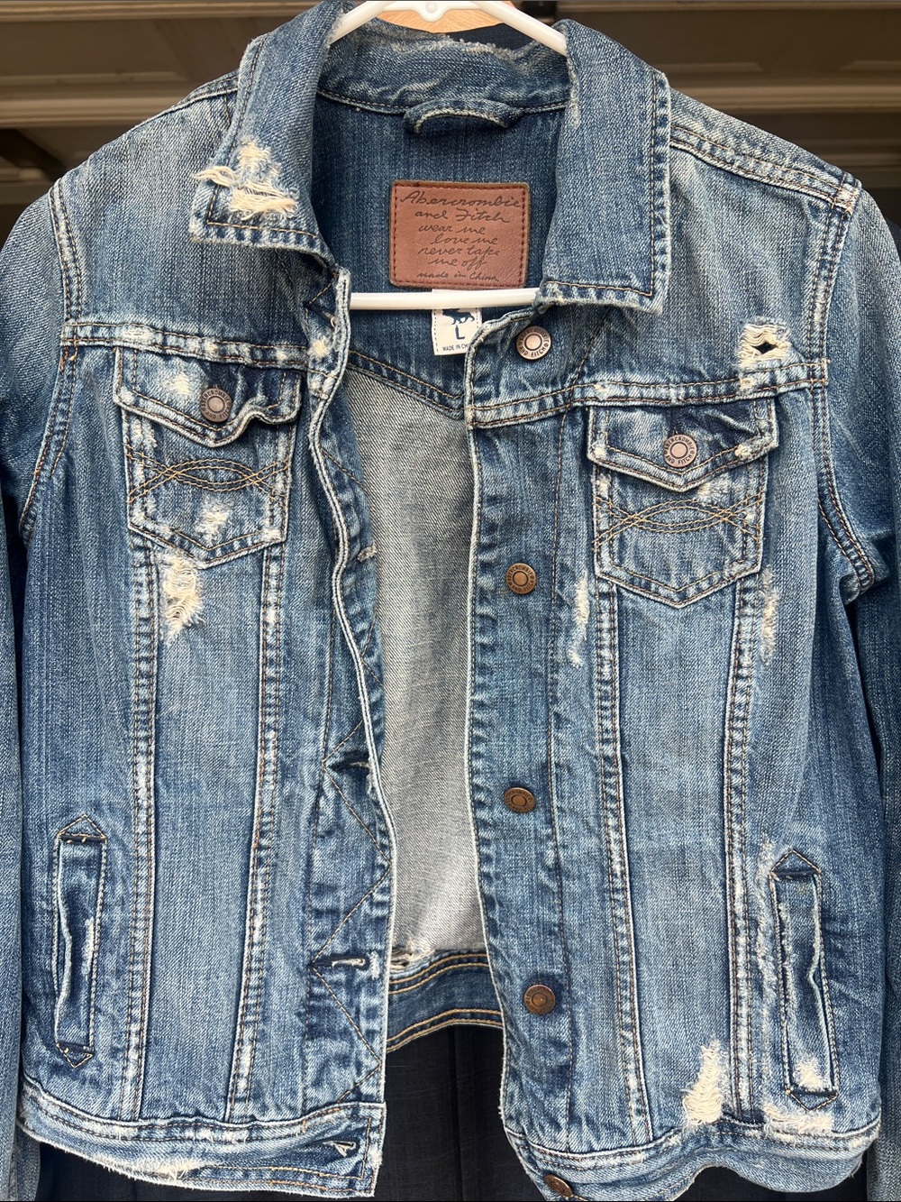 Abercrombie & Fitch Light Blue Distressed Denim Jacket